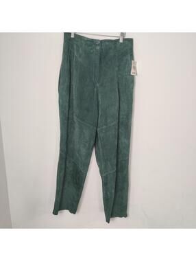 Green Suede Leather Pants High Waist Tapered Vintage Statement Pants Size Large